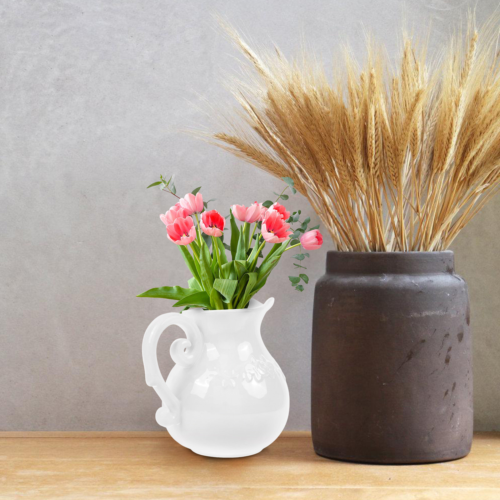 Pour Spout Pitcher - Ceramic Milk Pitcher with Handle Elegant