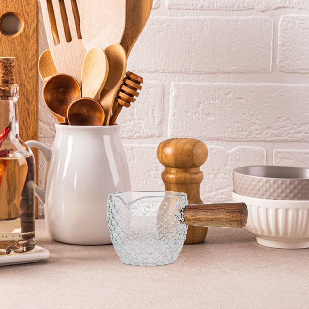 Glass Milk Creamer Jug Wooden  - Pour Spout Pitcher บทวิจารณ์และราคา