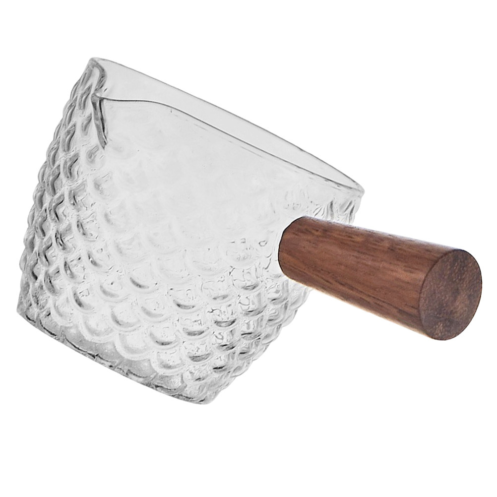 Glass Milk Creamer Jug Wooden  - Pour Spout Pitcher บทวิจารณ์และราคา