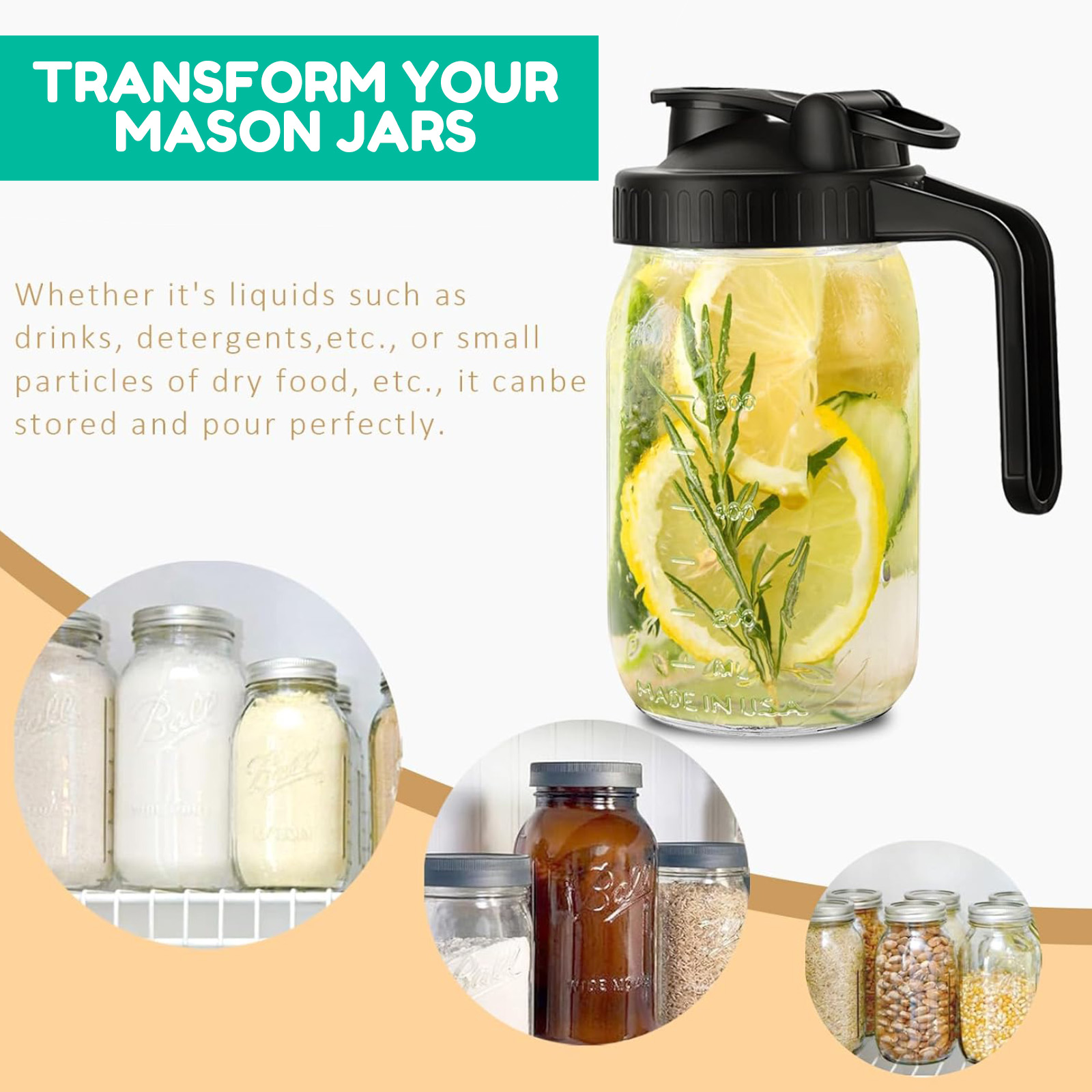 Mason Jar Pitcher Lid With Pou - Pour Spout Pitcher บทวิจารณ์และราคา